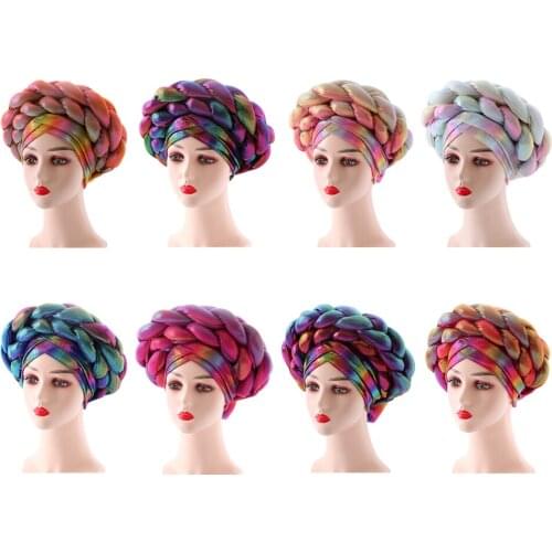 Auto Gele Cap Party African Headtie Nigeria Turban Headband Already Tied Head Wraps Cap Braid Muslim Turban Forehead Cross Cap