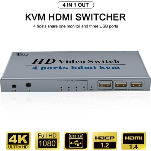 KVM HDMI Switch 4K USB HDMI KVM Switcher 4 in 1 Out with 3 USB Ports out for Mouse Keyboard U-disk Printer for Win7/8/10 MAC