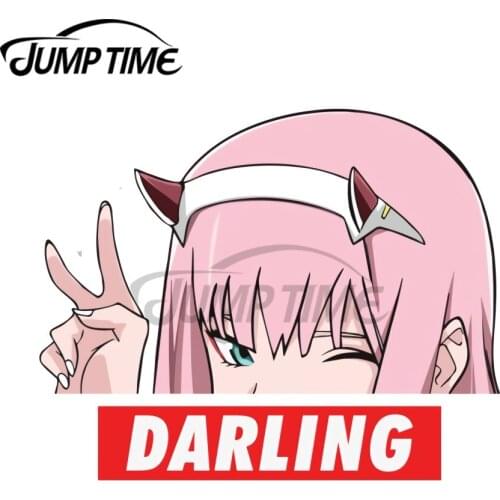 JumpTime 13 x 10.8cm Darling Face Zero Two Funny Car Stickers Scratch-Proof Decal Personality Creative Car Door Protector Decor