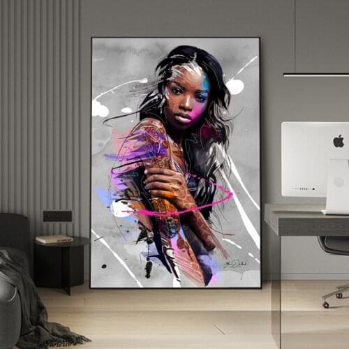 African Women Graffiti Art Canvas Painting Tattoos Black Girl Prints Picture Wall Art Picture for Living Room Home Decor Cuadros
