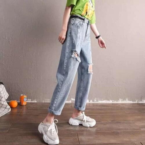 Overalls Ripped Jeans Womens Summer and Spring New High-waisted Wide-leg Micro-flared Pants Straight-leg Mother Jeans