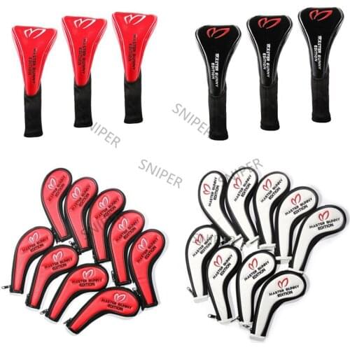Golf Woods Clubs Headcovers Set 1# 3# 5# Driver/Fairway Head Cover Black Red PU Leather golf covers