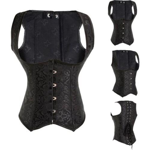 Black Steel Boned Waist Trainer Corset Burlesque Costume Overbust Corsets And Bustiers Top Underbust Satin Steampunk Corset Sexy