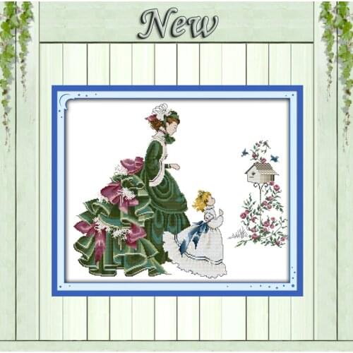 Beautiful Mother and daughter baby Painting counted print on fabric DIY 14CT 11CT DMC Cross Stitch kit Needlework Set Embroidery