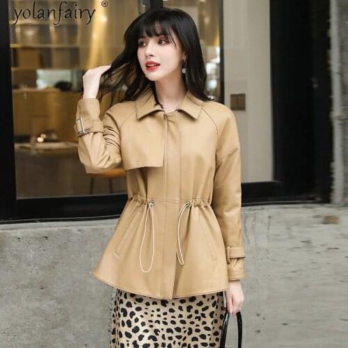 YOLANFAIRY 100% Genuine Leather Jacket Women Spring Natural Sheepskin Coat Female Korean Trench Jackets 2021 Veste Cuir Femme