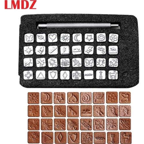 LMDZ 32Pcs Metal Stamping Punch Tool For Leather Carving Stamp Tools DIY Tanned Leather Craft Printing Punch Stamps Set Patterns