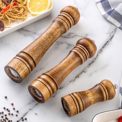 5" 8" 10" Salt and Pepper Grinder, Solid Wood Spice Pepper Mill with Strong Adjustable Ceramic Grinder Kitchen Cooking Tools