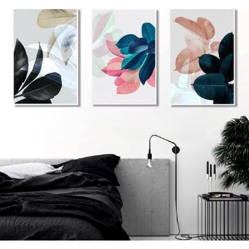 Nordic Style Colorful Leaves Wall Pictures Modern Living Room Home Decoration Plants Printing Poster Canvas Painting Frameless