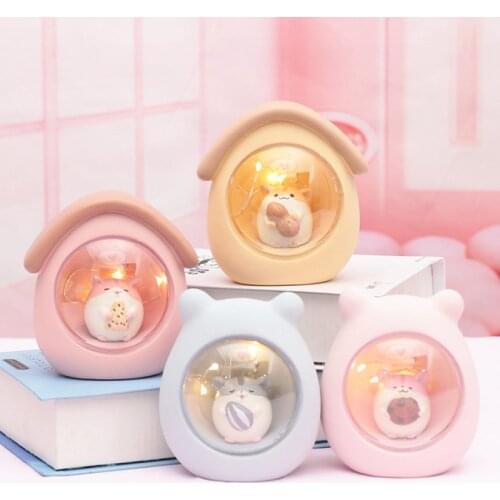 Vogliovoi Night Light Cartoon Hamster Pink Blue Grey Resin Warm White For Bedroom Bedside Childrens Room