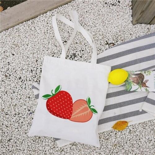 2021 Women New Harajuku Ulzzang Fashion Casual Strawberry Tote Bag Women Canvas Shopping Bags School Students Canvas Handbags