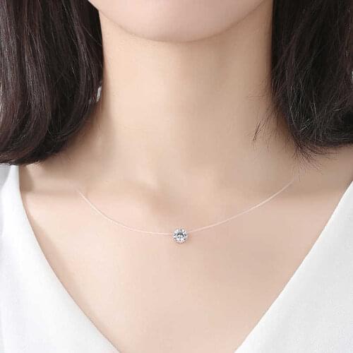 Transparent Fishing Line Necklace Clear Zircon Pendant Sparkling Choker Necklace Hot Selling Women Females Jewelry Accessory