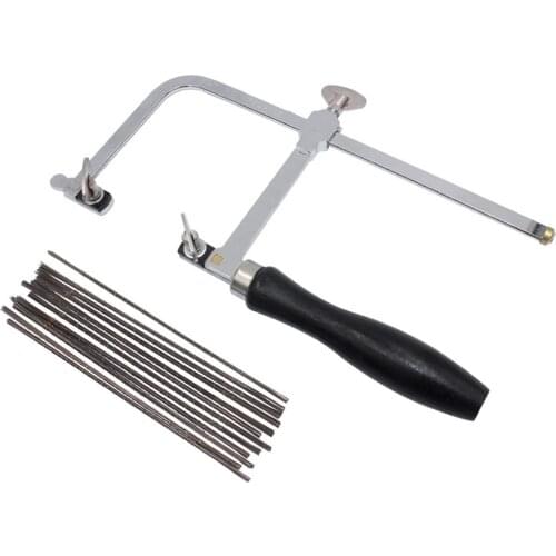 Adjustable Handheld Jewelers Sawing Frame Kit with 144Blades Assorted Cutting Blading Wooden Handle Hand Saw Woodworking Tools
