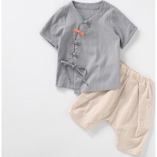 New Boy Set Linen Shirts And Shorts 2- 8 old Children Tracksuit Summer Kids Clothes 9ST034