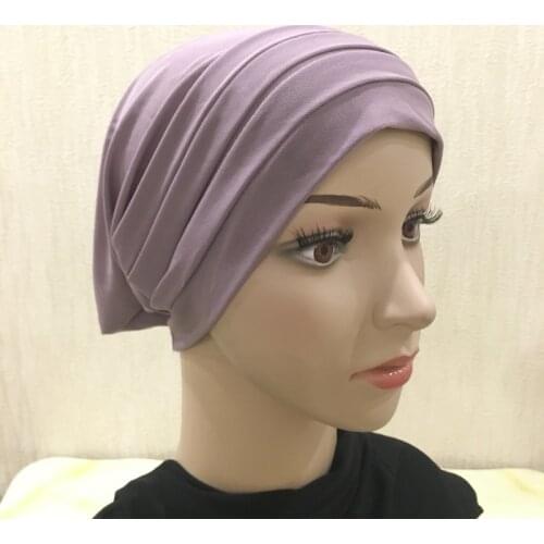 H115 latest full cover Muslim Turban Pure Color Stretch Inner Hijabs For Caps Ready To Wear Women Head Scarf Under Hijab Bo