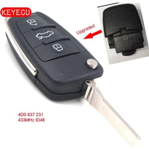 Keyecu Upgraded Flip Remote Car Key 3 Button Fob 433MHz ID48 Chip for Audi A3 A4 A6 A8 4D0 837 231
