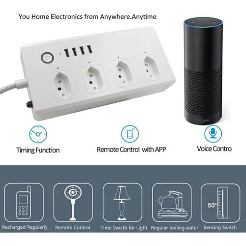 Smart Power Strip WiFi Smart Socket Brazil Plug Electrical Socket Smart Home APP Control Work With Alexa & Google Home Assistant