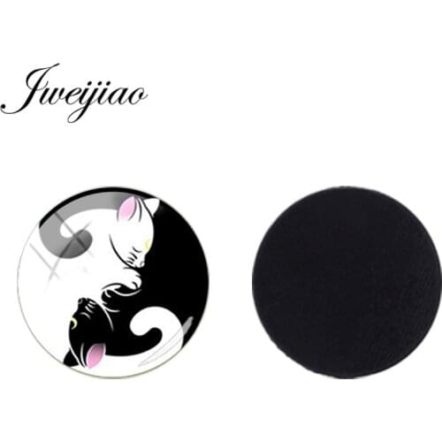 JWEIJIAO Vintage Two Yin Yang Black White Cats 25mm Glass Dome Beads Animal Magnetic Sticker Fridge Magnet Jewelry Finding Ns103