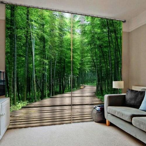 Green curtains bamboo curtain 3D Curtain Luxury Blackout Window Curtain Living Room