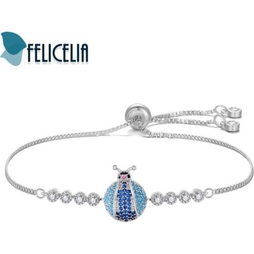 Felicelia Beetle Design Cubic Zirconia Bracelet Black/ Silver/ Gold/ Rose Gold Color Adjustable Charm Bracelet For Women Girls