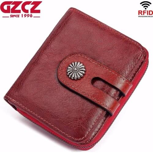 GZCZ 2019 Women Wallet Female Purse Womens Genuine Leather Wallet RFID Short Coin Purse Card Holder Zipper Money Bag Portomonee