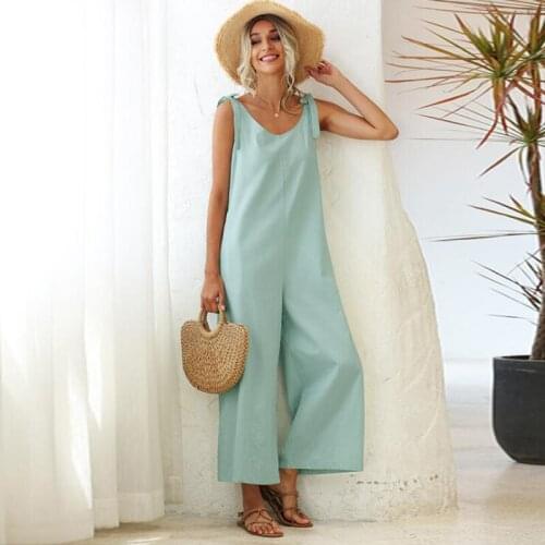 Women Jumpsuits Rompers Summer 2021 Casual V-neck Spaghetti Strap Overalls Jumpsuit Sleeveless Holiday Loose Female Clothes