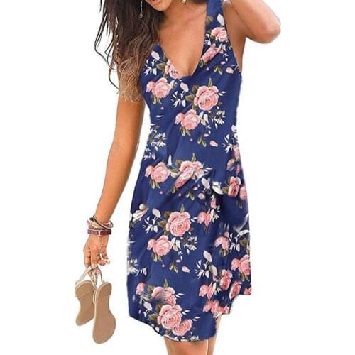 Hot apparel Boho Dress Women Beach Plant Print A-Line V Neck Sleeveless Dating Elegant Women Party Dresses 2021