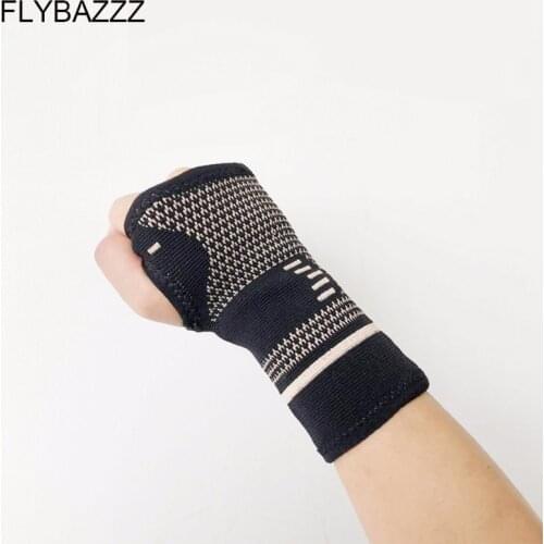 1PCS Copper Nylon Knitting Wristband Compression Wrist Support Palm Sprain Fitness Yoga Wrist Wraps Hand Brace Gym Accessories
