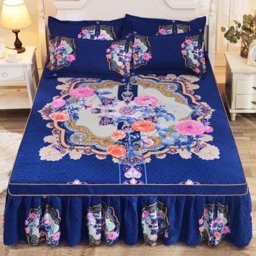 1pc Thickened Sanding Bedspread Wedding Fitted Sheet Cover Soft Non-Slip King Queen Bed Skirt for 1.2m/1.5m/1.8m/2.0m bed
