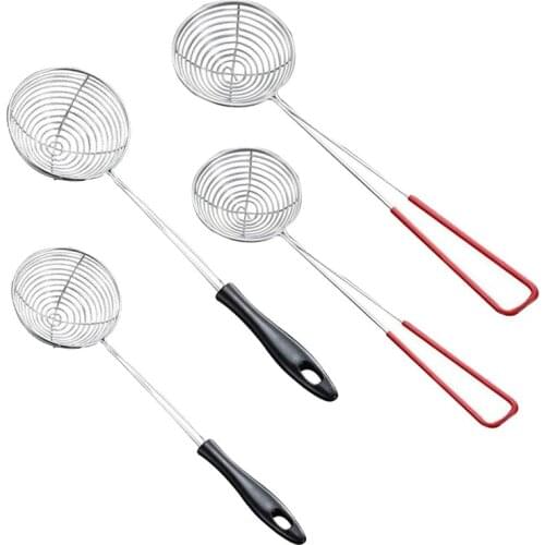 4 Pcs Wire Skimmer Strainer,Stainless Steel Skimmer Spoon,Mesh Colander with Long Handle for Hot Pot and Soup (2 Style)