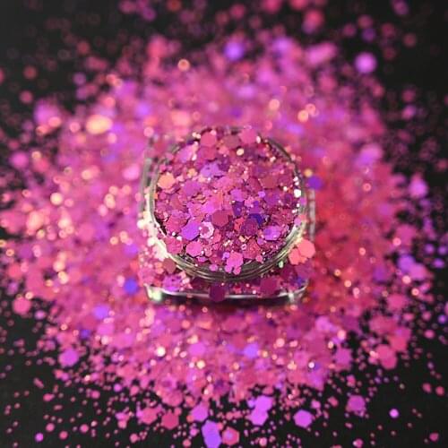 50g/Bag Nail Holographic Glitter Powder Mix-Size Laser Pink/Purple/Red Chameleon Sequins for Nail Art Shiny Chunky Glitter Tr#32