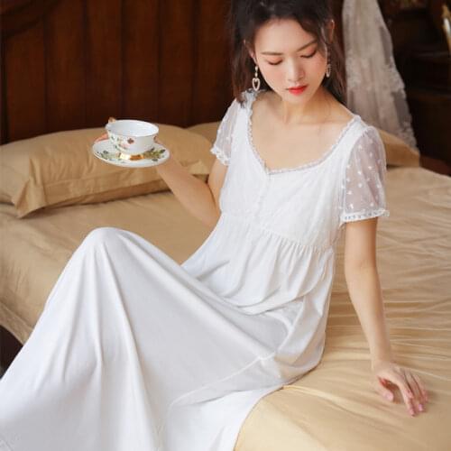 White Lace Sleep Wear Night Dress Women Cotton Fairy Sleepwear Princess Peignoir Vintage Victorian Nightgown Romantic Loungewear