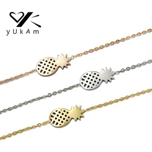 YUKAM Minimalist Stainless Steel Rose Gold Pineapple Bracelets Bangles for Women Dainty Gifts Friendship BFF Bracelets Jewelry