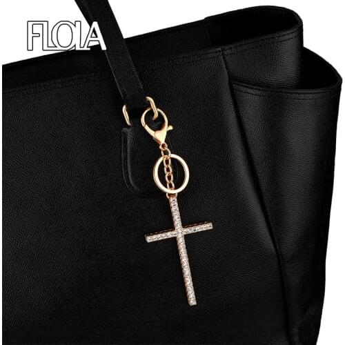 Gold Cross Key Chains For Women Cubic zirconia Metal Keychain Pendant Car Bag Key Rings DIY Jewelry Accessories Gifts kcha02