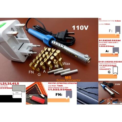 110V Leather Craft Electric Edge Crease Edging Creasing Machine Soldering Iron Replace Head Tip Tool Set M5 Screw Connector NEW