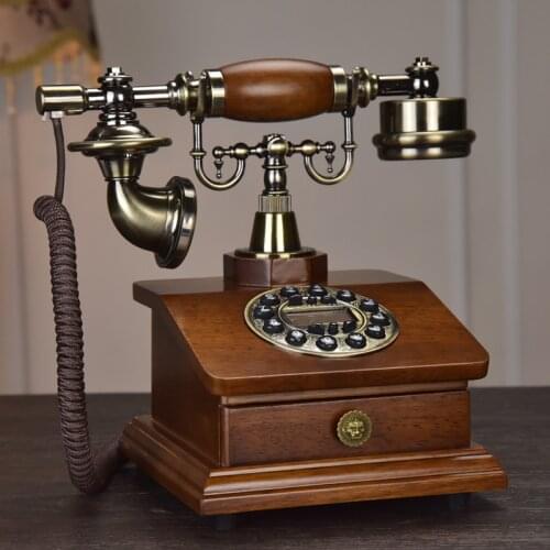 European-Style Telephone Solid Wood Rotary Dial Telephone Retro Domestic Fixed Landline Telephone