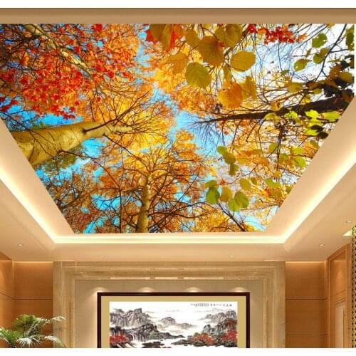 Photo Mural Autumn Leaves Large Natural Ceiling Murals Wallpaper 3D Leaf papel parede sala de estar Customized