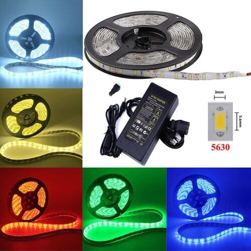LED Flexible Light Strip 5630 SMD 300 LEDs 5M White Green Blue Waterproof Decorative Lamp Strip + Power Adapter 110V To 12V 8A