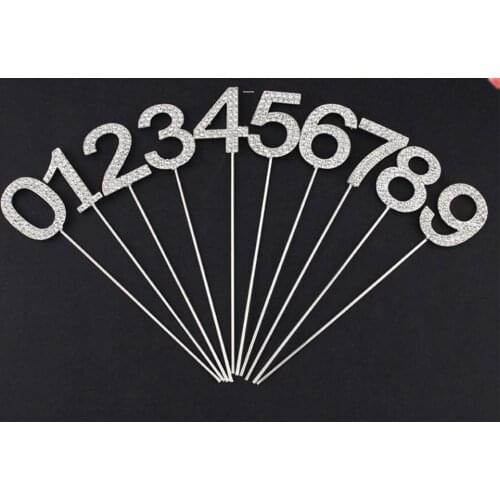 Crystal Cake Topper Bling Rhinestone Number 0-9 Party Decoration for Birthday Anniversary Wedding Supply Gold Silver 100pcs/lot