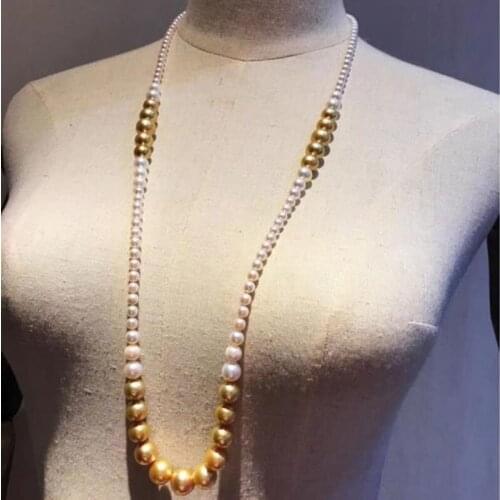 Classic 8-13mm freshwater round multicolor pearl necklace 38inch 925silver