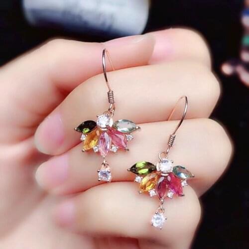 Classic Silver Hook Earrings for Party 10 Pieces 3mm*6mm Natural Tourmaline Drop Earrings Solid 925 Silver Tourmaline Earrings