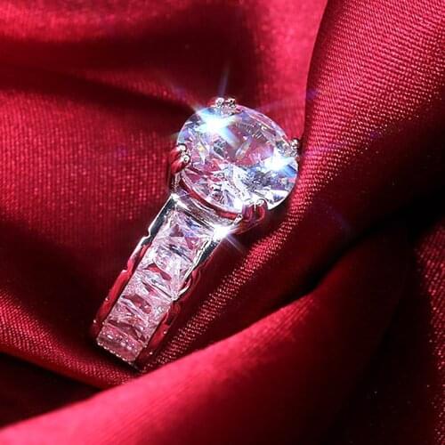 USTAR Luxury 10mm Cubic Zirconia finger Rings for women copper statement Wedding engagement Rings female Party gifts anel