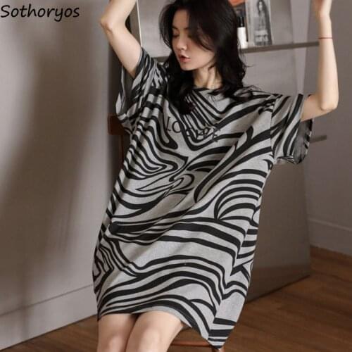 Summer Nightgowns Women Striped Printed Large Size Homewear Batwing Sleeve Ladies Loungewear Soft Loose Trendy Sleep Dress Chic