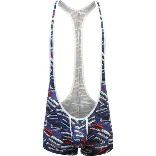 Men Undershirts Shorts Cotton Cartoon Printed Underwear Wrestling Singlet Bodysuit Camiseta Interior Hombre Sleepwear Shapewear