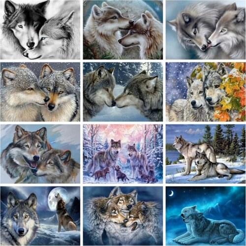 FIYO 5D DIY Diamond Painting Full Square/Round Wolf Couple Mosaic Set For Embroidery Cross Stitch Animal Winter Home Decorations