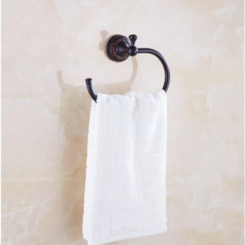 Bathroom European-style Copper Black Bronze Classic Retro Semi-circular Towel Rail Towel Ring Bathroom Hardware Accessories