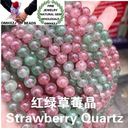 OMHXZJ Wholesale ZB104 8mm DIY Bracelet Necklace Jewelry Making Accessories Natural Stone Hot Fine Strawberry Quartz Round Beads