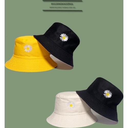 New small daisy embroidery fisherman hat double-sided wearable bucket hat summer outdoor sunshade sunscreen hat casual hats