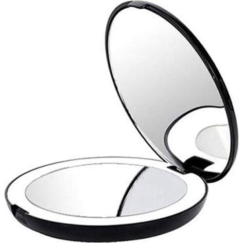 Portable Folding Mirror with LED Light Makeup Mirror, 10X Magnifying Glass, 12 Lamp Bead Mini Mirror