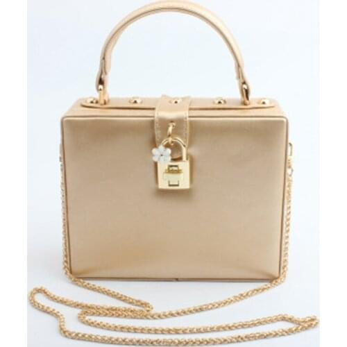 Japanese and Korean style simple cross section square pu handbag womens shoulder diagonal chain evening bag