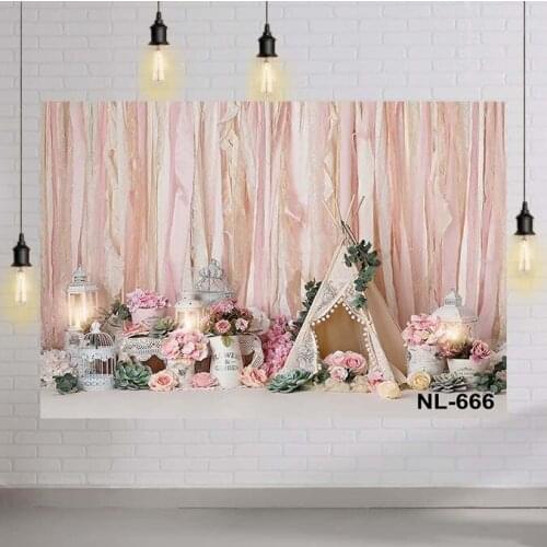 Pink Spring Flowers Party Decor Tent Baby Birthday Party Love Stage Photo Background Photography Backdrop Photo Studio